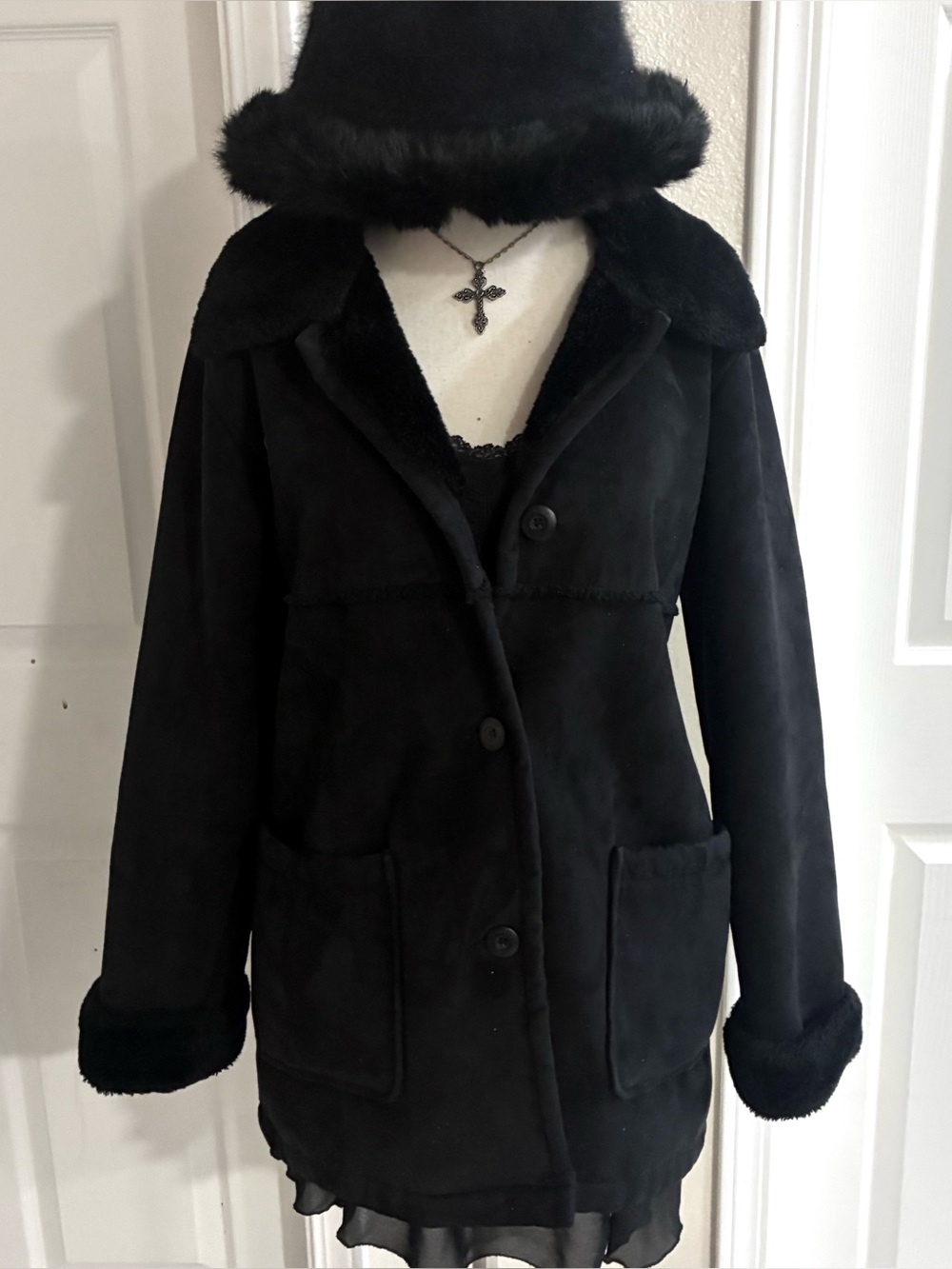 Vintage Faux Fur Coat, Button Up